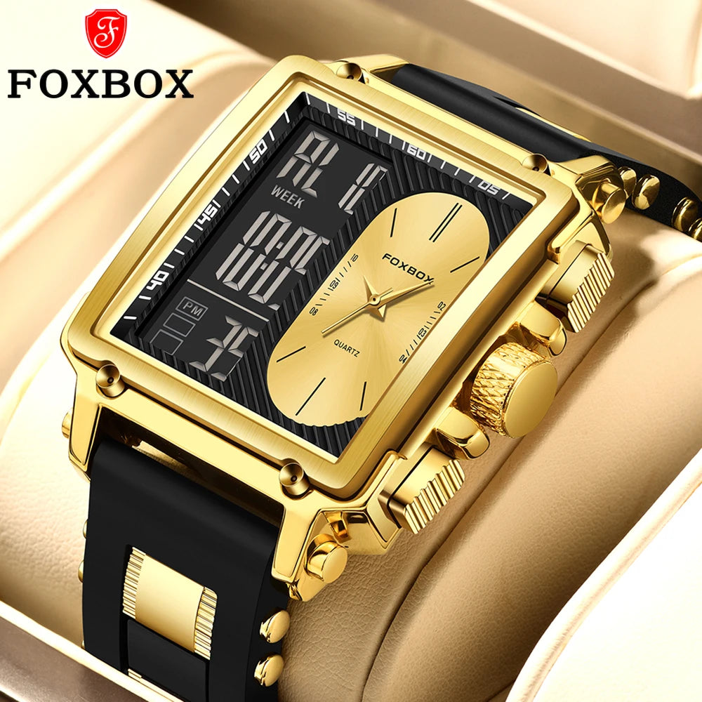 LIGE Fashion Square Digital Watch Men Casual Sports Waterproof Men's Quartz Wristwatch FOXBOX Top Brand Luxury Chronograph Watch