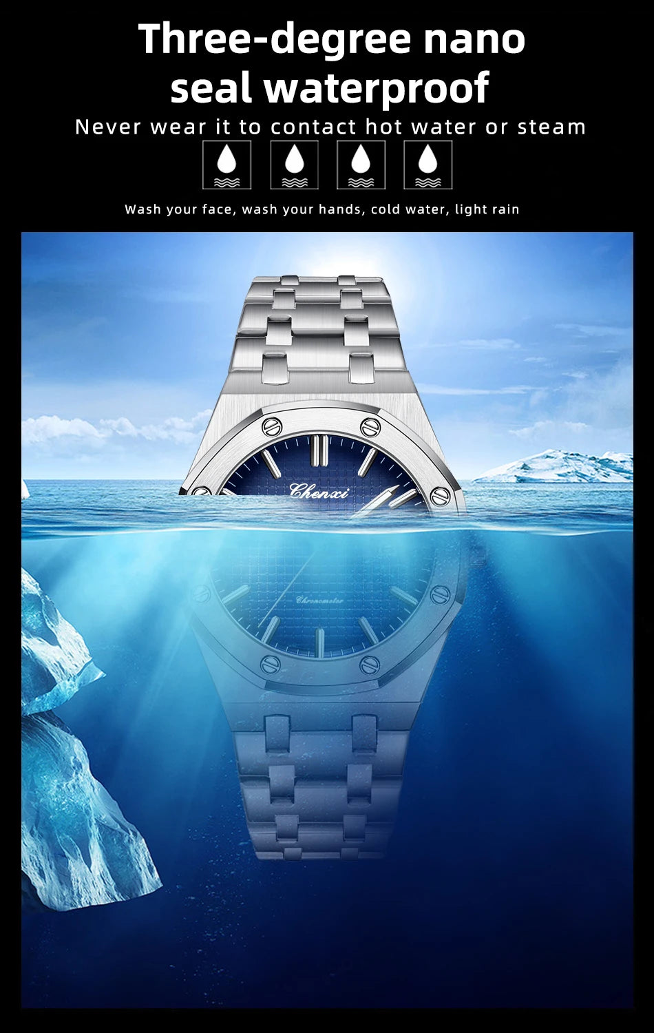 CHENXI NEW Men's Watches Fashion Casual Luminous Date Quartz Watch Male Clock Gifts 42mm Dial Gold Wristwatch Waterproof