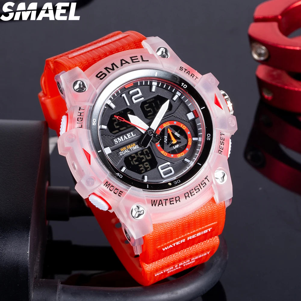 SMAEL 8007 Men's Analog Digital Dual Display Sport Watch - 50M Waterproof LED Backlight Alarm Stopwatch Chronograph Shockproof