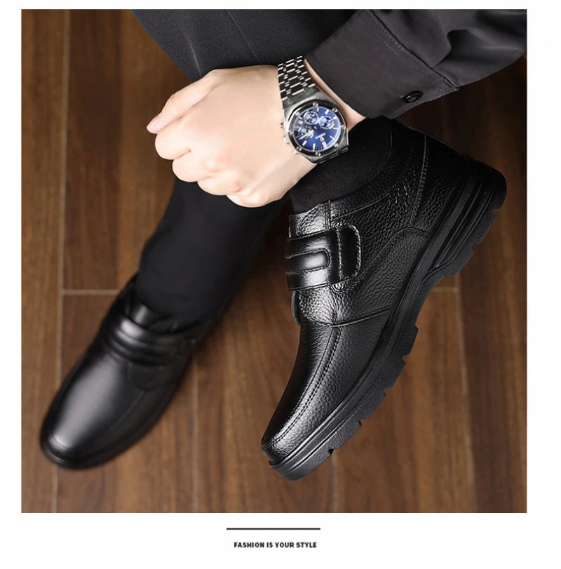 Mens Brown Litchi Grain Genuine Leather Casual Shoes Soft Sole Comfortable Walking Sneakers For Middle Aged Dad And Elderly