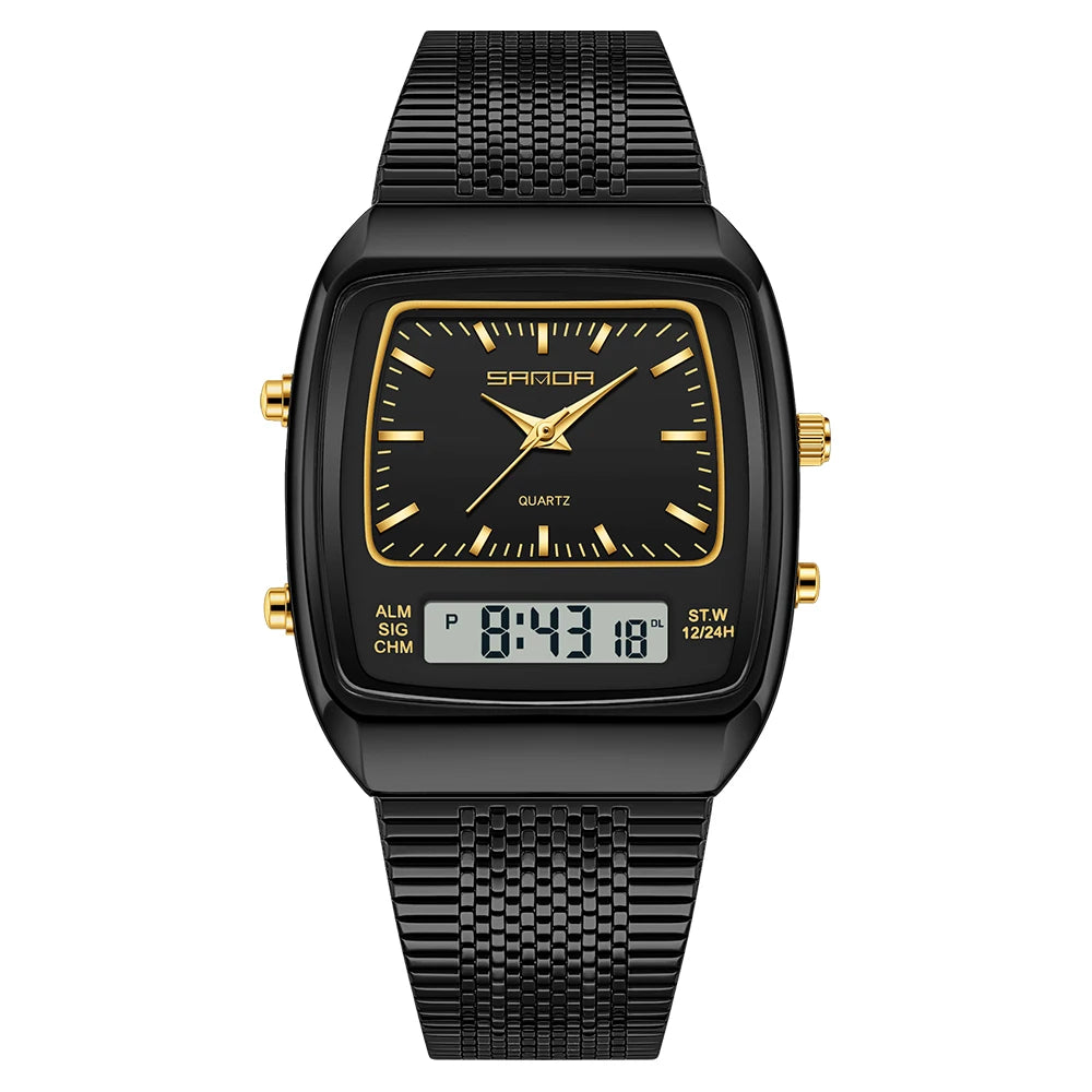 SANDA Outdoor Dual Display Men's Watch Luminous Waterproof TPU Strap Large Dial Chronograph Calendar Sports Wristwatch