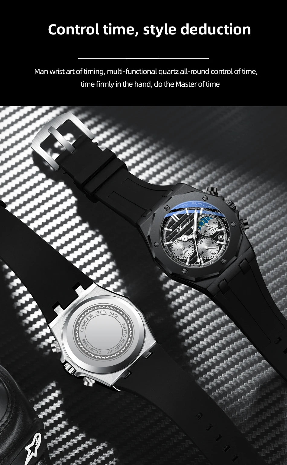 CHENXI Sports Multi-functional Silicone Man Watch Calendar Waterproof Quartz Men Watches Chronograph Moon Phase Men's Wristwatch