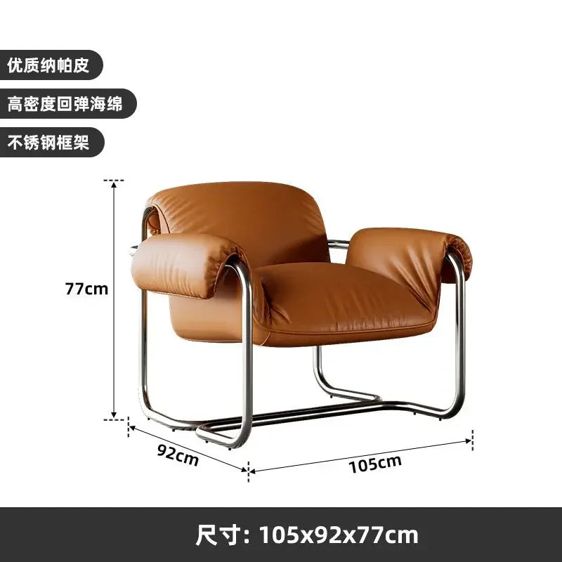 Nordic Dining Chair,leisure Chair,light Luxury Armchairs,designer Stainless Steel Minimalist Reading Chairs, Balcony Lazy Chairs
