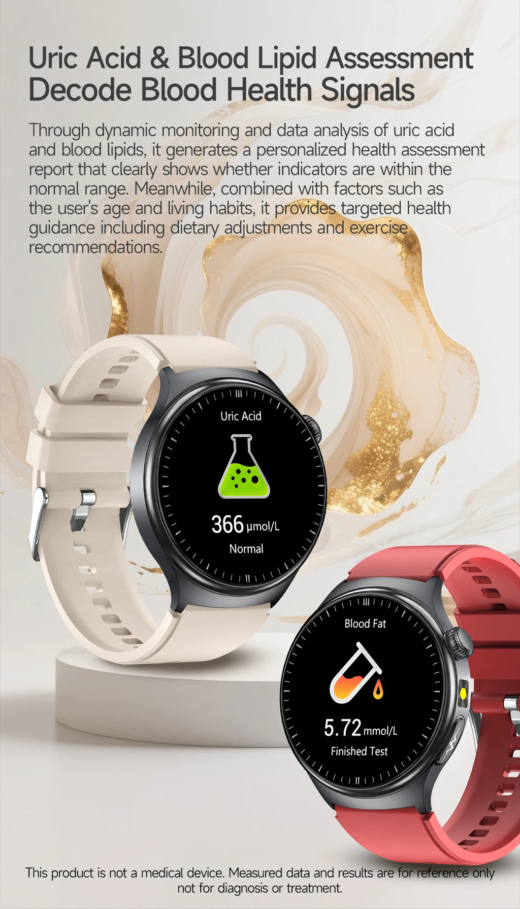 Newly Upgared Precise Health Diagnosis Smart Watch ECG Uric Acid Blood Pressure Micro Physical Examination Clock For Android iOS