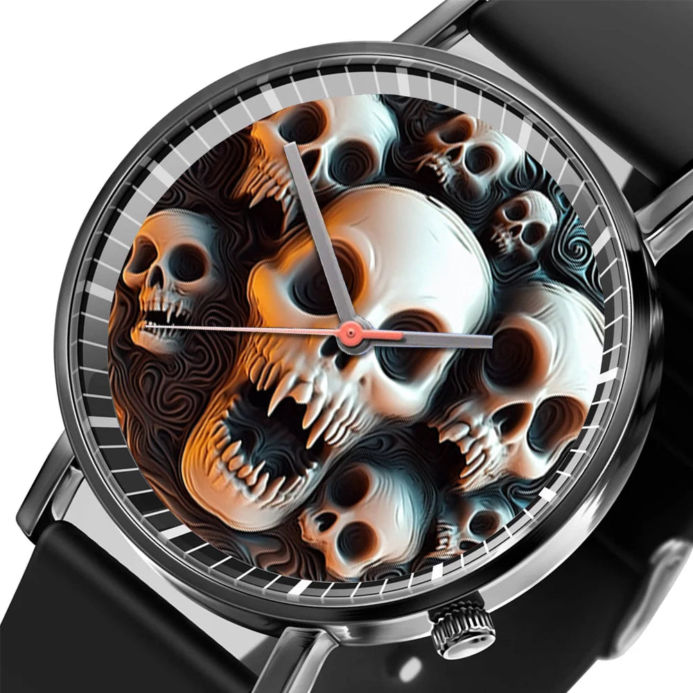 Hot 2025 Skull Simple Design Men's and Women's Quartz Watch Casual Silicone Black Women's Fashion Halloween Gift Wristwatch