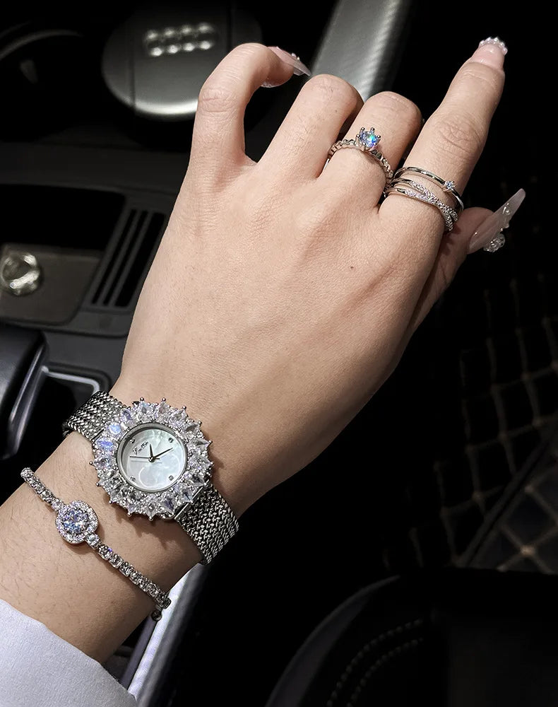 Women Watches for Girls Wrist Quartz Watch Sliver Gold Flower Diamond Orologio Ladies Vintage Wristwatch Stainless Steel Clock