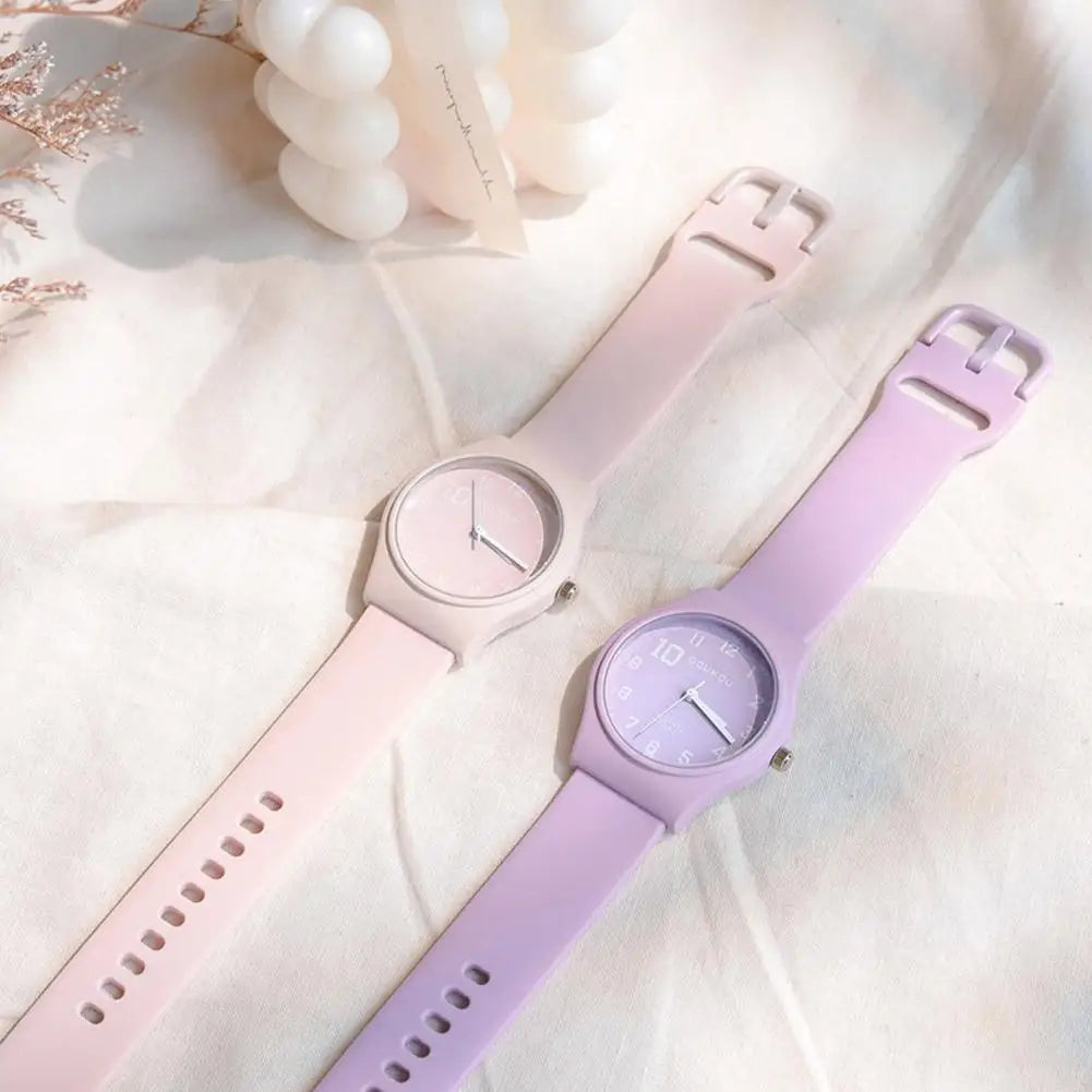 Summer Candy Colors Watch Korean Women Circular Quartz Watches Trendy Ladies PU Leather Watch Luxury Simple Wristwatch Clock