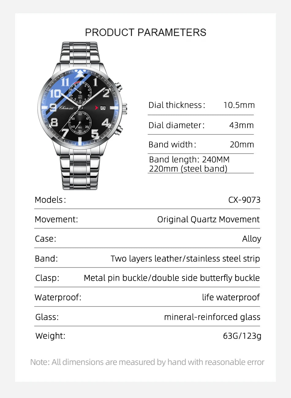 Fashion Luxury Business Men's Wristwatch Round Dial Luminous Waterproof Calendar Chronograph Man Watch