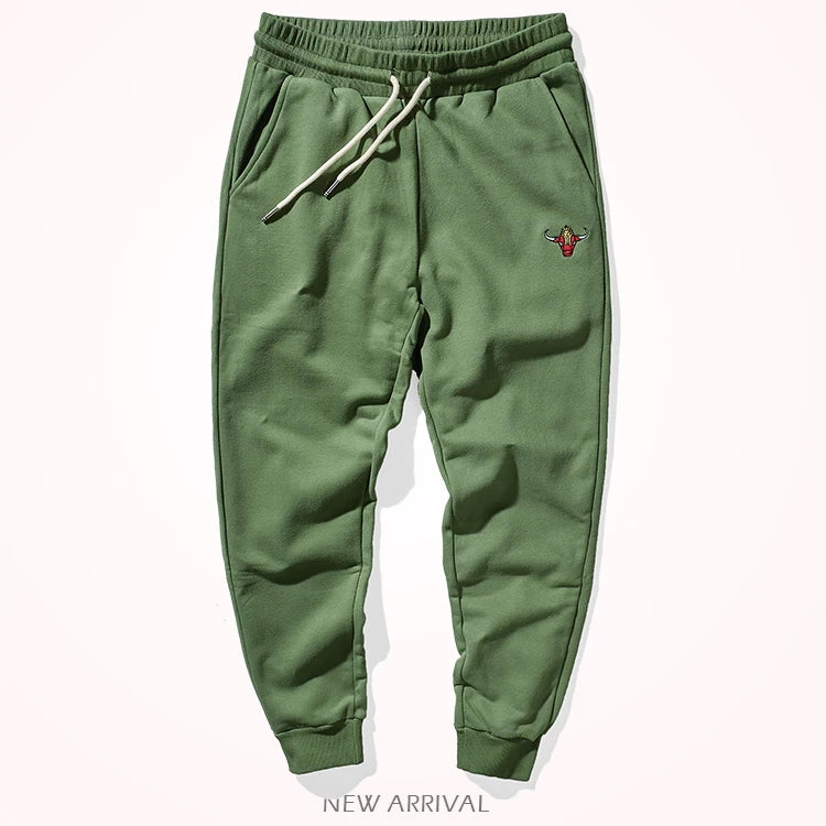 Autumn Winter American Retro Knitted Velvet Embroidery Sweatpants Men's Fashion Pure Cotton Loose Drawstring Sport Casual Pants