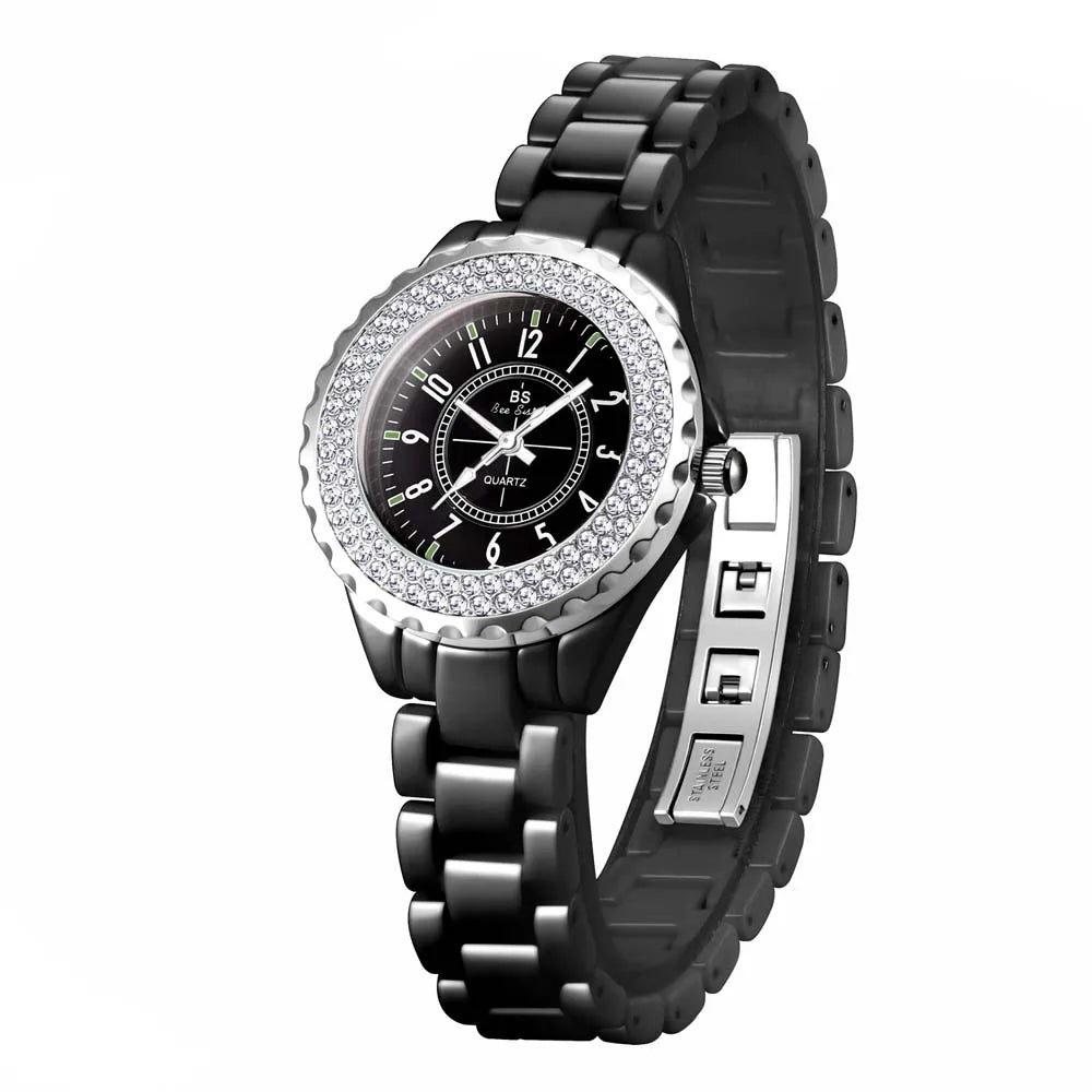 New Fashion Women Quartz Watch Ceramic Strap Clock Silver Diamond Wristwatch for Girl Student Relogio Feminino Dress Gifts