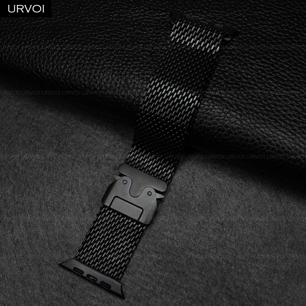 URVOI Band for Apple Watch Ultra 3 2 Series 11 10 9 8 SE stainless steel mesh strap for iWatch secure parachute buckle 46 49mm