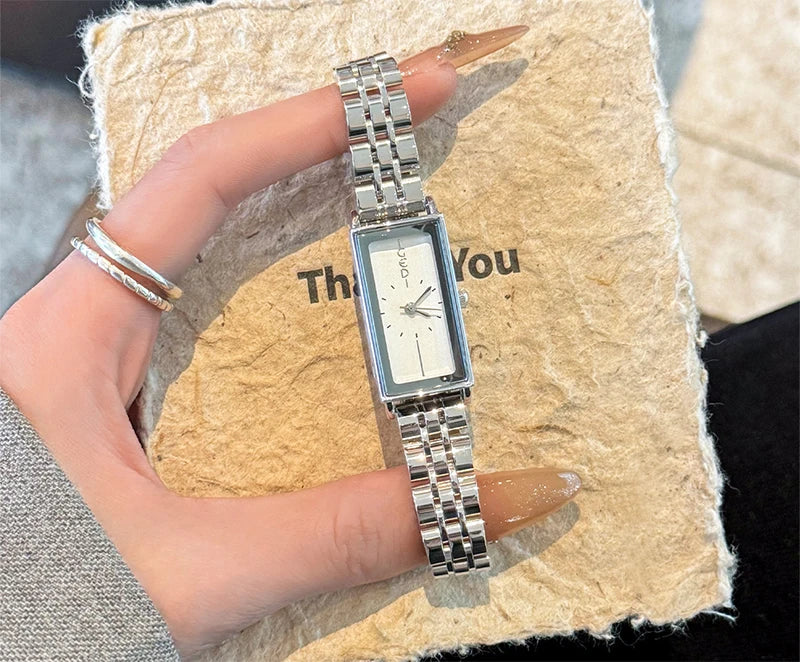 GEDI Watches for Woman Rectangular Steel Bracelet Women's Silver Watches Quartz Vintage Watch Waterproof Fashionable Wristwatch