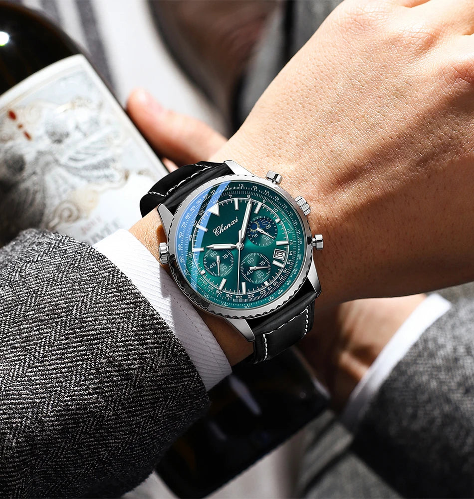 CHENXI Fashion Business Watches For Man Round Dial Black Leather Band Men's Watches Luminous Waterproof Man Watch