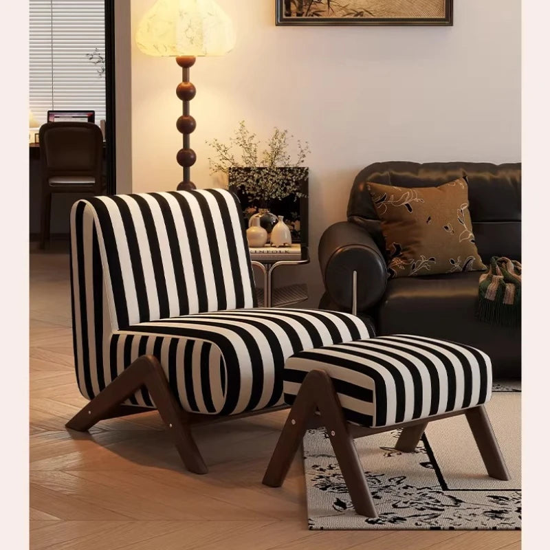 Single Sofa Chair with Antique Style, Lazy Living Room, Balcony, Leisure Chair, Zebra Chair, Solid Wood Designer Single Chairs