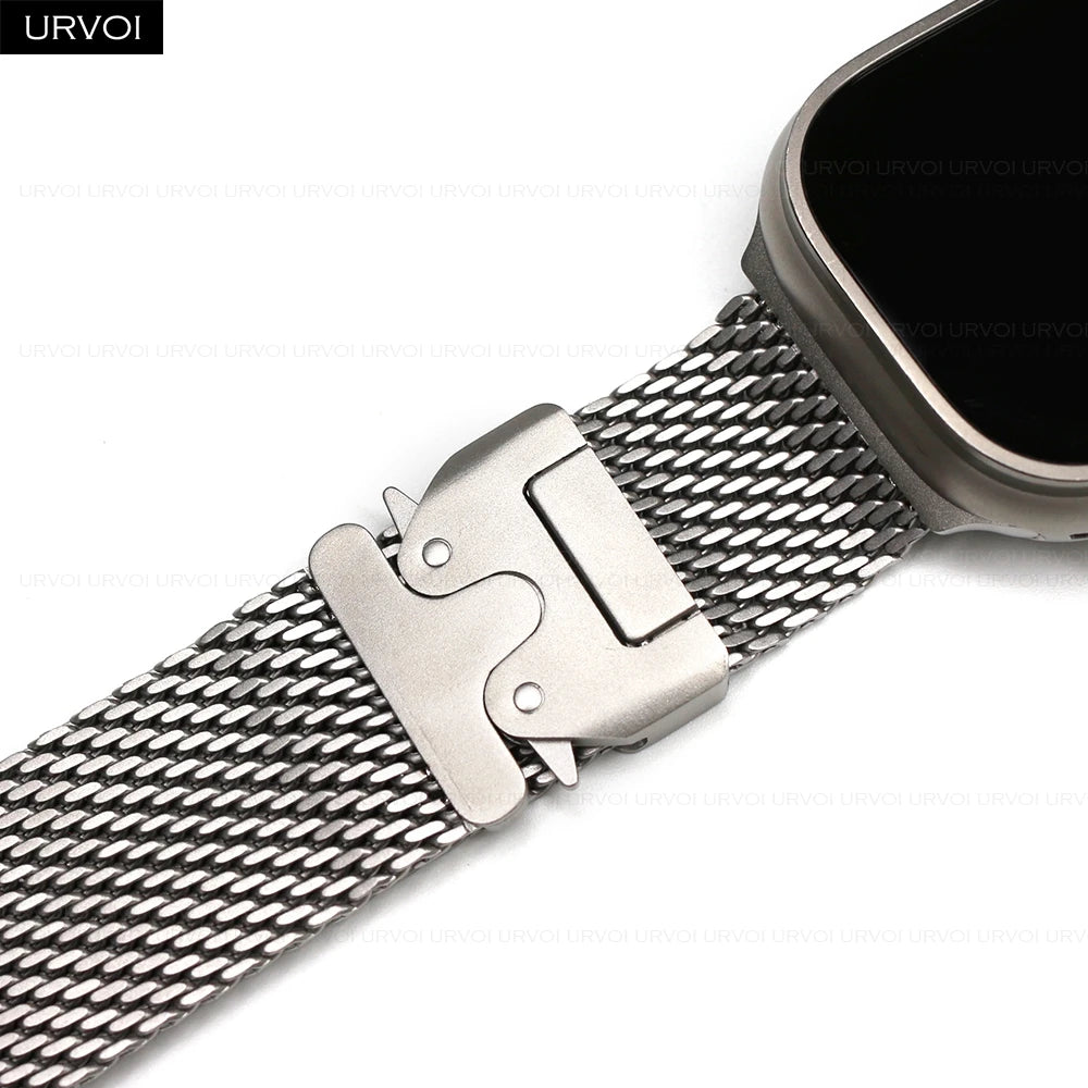 URVOI Band for Apple Watch Ultra 3 2 Series 11 10 9 8 SE stainless steel mesh strap for iWatch secure parachute buckle 46 49mm