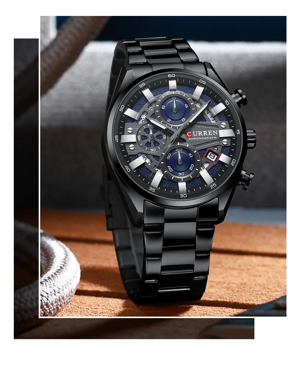 CURREN Top Luxury Business Calendar Multi functional Waterproof Sports Men's Quartz Men Watch Construction Wristwatch for Men