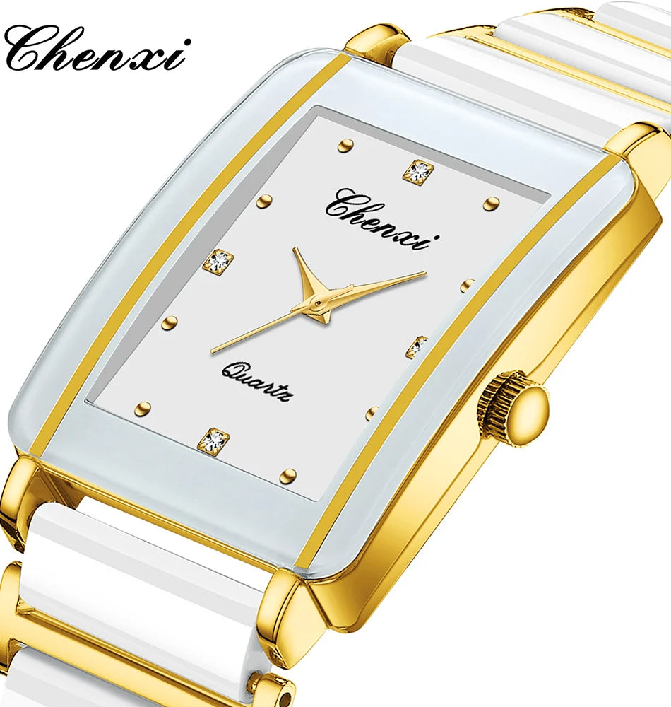 CHENXI Luxury Couple Watch High Quality Fashion Crystal Rectangular Dial Quartz Watch Men Women Valentine'S Day Wedding Gift