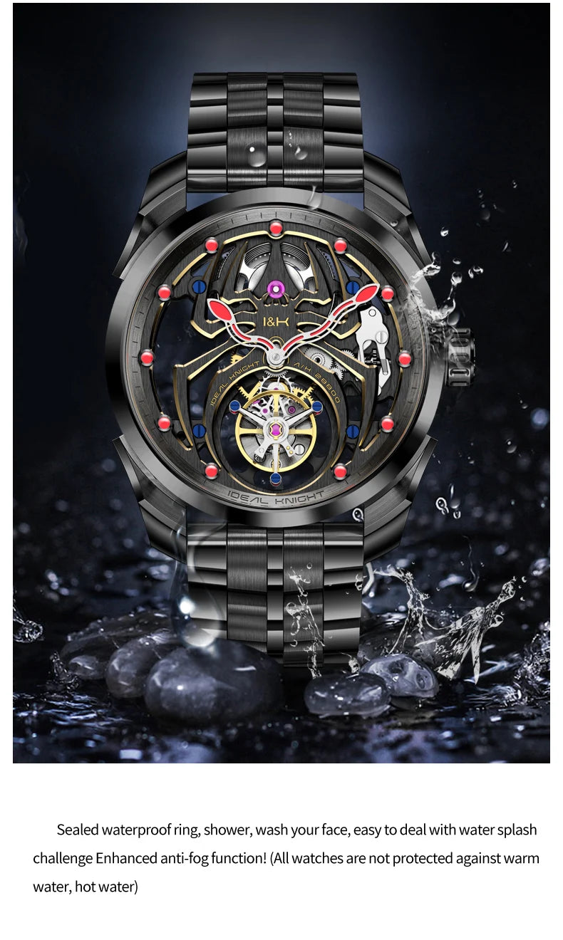 IDEAL KNIGHT 6802 Tourbillon Watch For Men Transparent Skeleton Mechanical Wristwatch Man Luxury Top Brand Limited Edition Watch