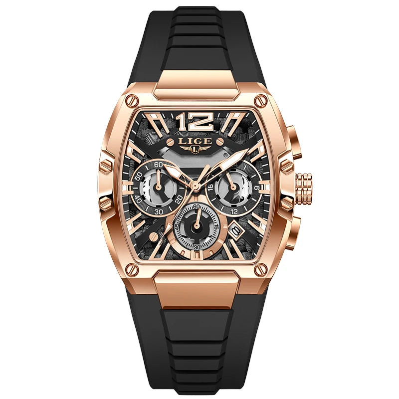 LIGE Original Brand Fashion Mens Watches Sport Military Chronograph Calendar Silicone Strap Quartz Wristwatch Relogio Masculino