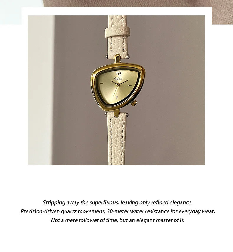 GEDI Vintage Watch Leather Light Luxury Simple Unique Irregular Dial Ladies Watches Elegant Quartz Waterproof Women's Wristwatch