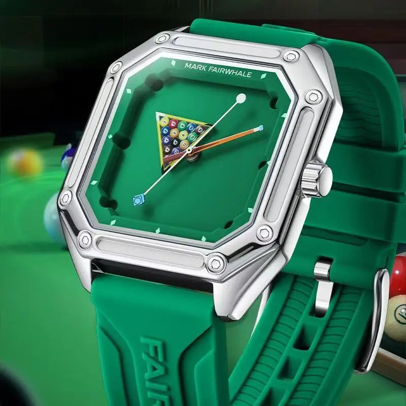 2025 New Original Watch For Man Sport Silicone Strap Waterproof Quartz Watch Fashion Men Billiards Design Green Wristwatch Boy