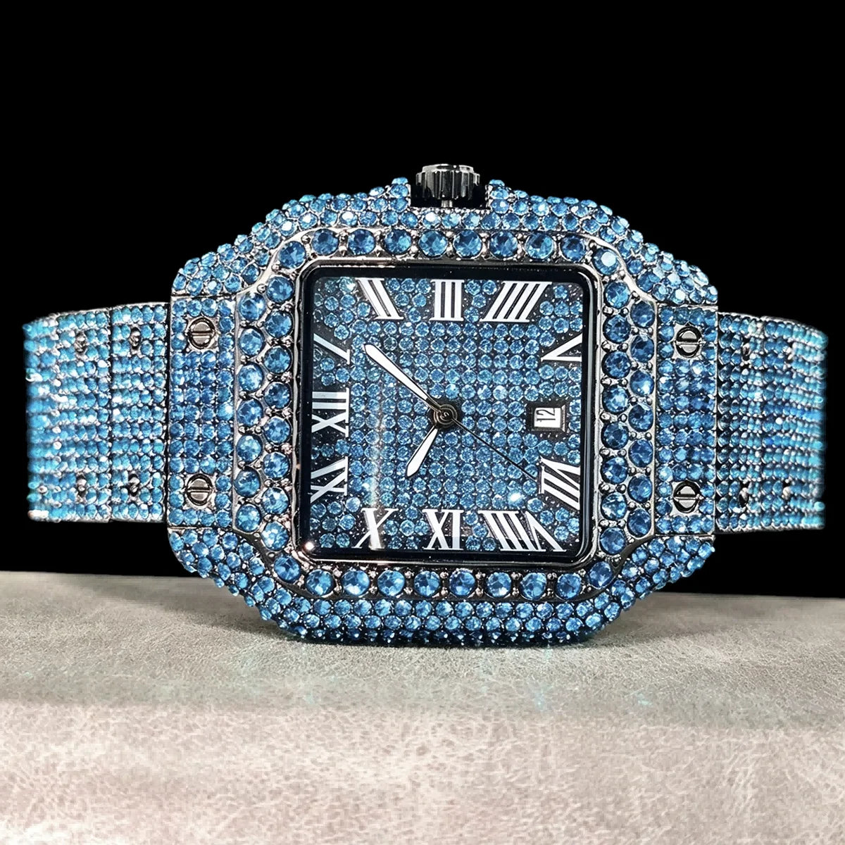 Cool Black Ice Watch For Men Brand UNIGUET Luxury Stainless Steel Quartz Timepiece Man Hip Hop Diamond Square Wristwatch New