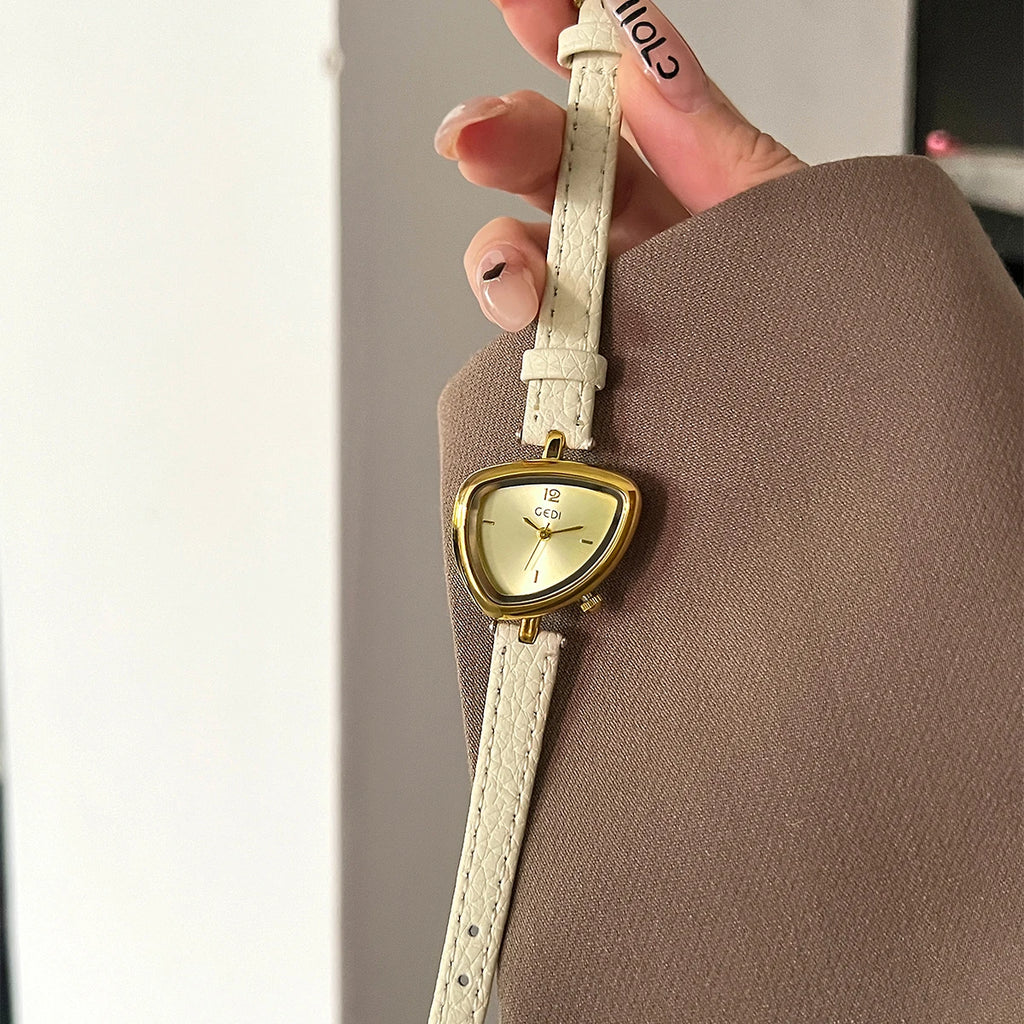 GEDI Vintage Watch Leather Light Luxury Simple Unique Irregular Dial Ladies Watches Elegant Quartz Waterproof Women's Wristwatch