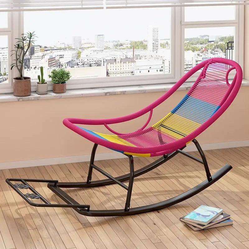 Leisure Lounge Chair, Garden Chair, Widened Rocking Chair, Rattan Rainbow Rocking Chair