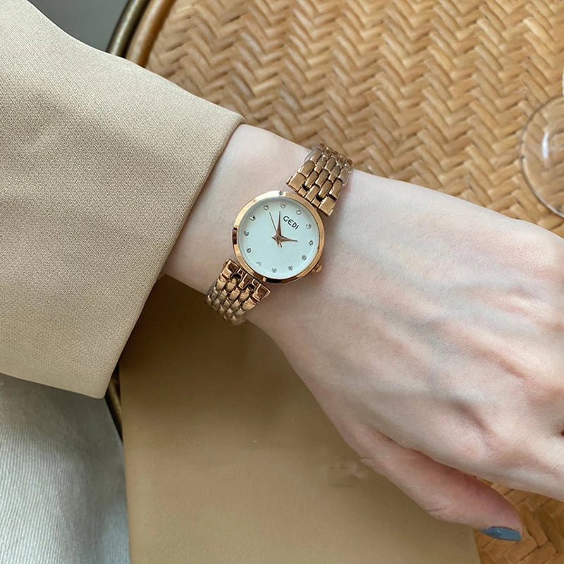 GEDI Ladies Watch New Vintage Exquisite Fashion Quartz Watches Woman Temperament Round Retro Watch Gifts Luxury