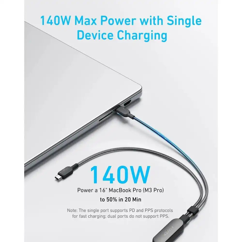 ANKER 2in1 USB-C To USB-C Braided 140W Dual Head Fast Charging High-power Data Cable-A8895 Suitable for IPhone16/PC/iPad Android