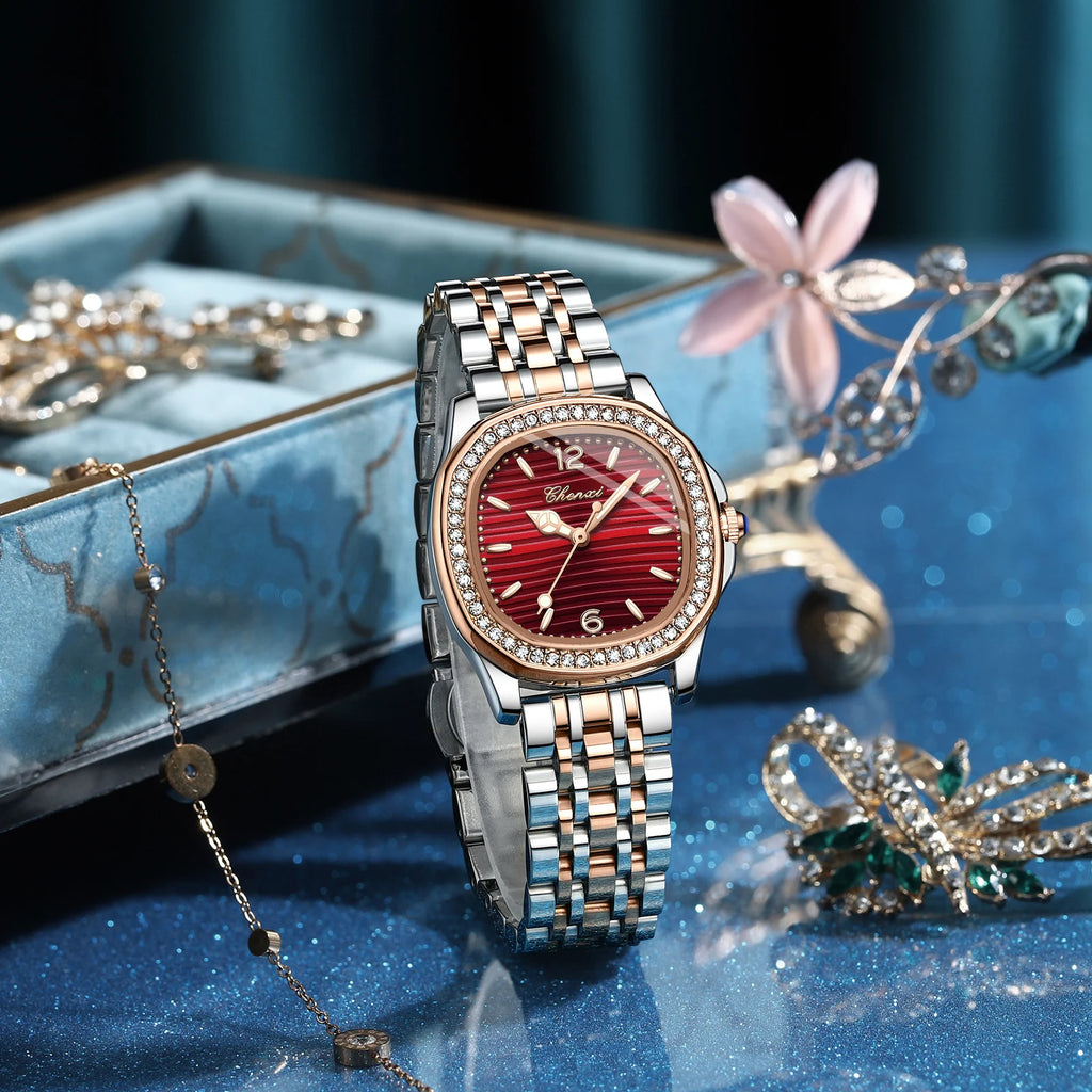 CHENXI Luxury Elegant Watches For Woman Fashion Diamond Dial Quartz Watch Ladies Rose Gold Wristwatch Waterproof Luminous