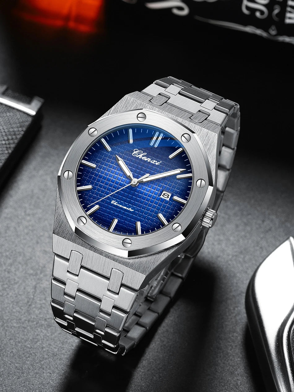 CHENXI NEW Men's Watches Fashion Casual Luminous Date Quartz Watch Male Clock Gifts 42mm Dial Gold Wristwatch Waterproof