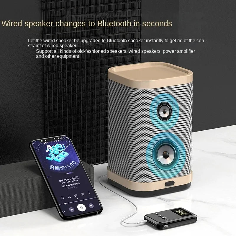 Wireless Audio LED Bluetooth 5.0 Adapter Transmitter Receiver  For Car Music Headphone Speaker, 300mA Battery, Support TF Card