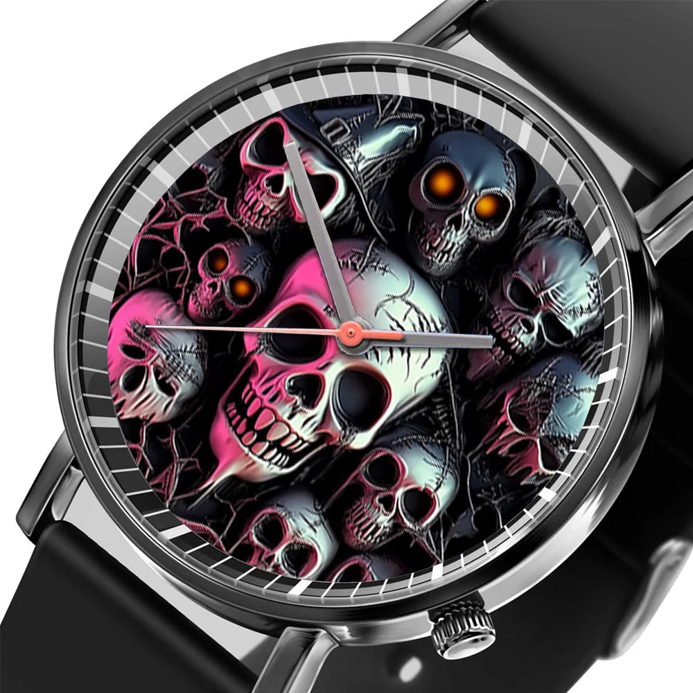 Hot 2025 Skull Simple Design Men's and Women's Quartz Watch Casual Silicone Black Women's Fashion Halloween Gift Wristwatch