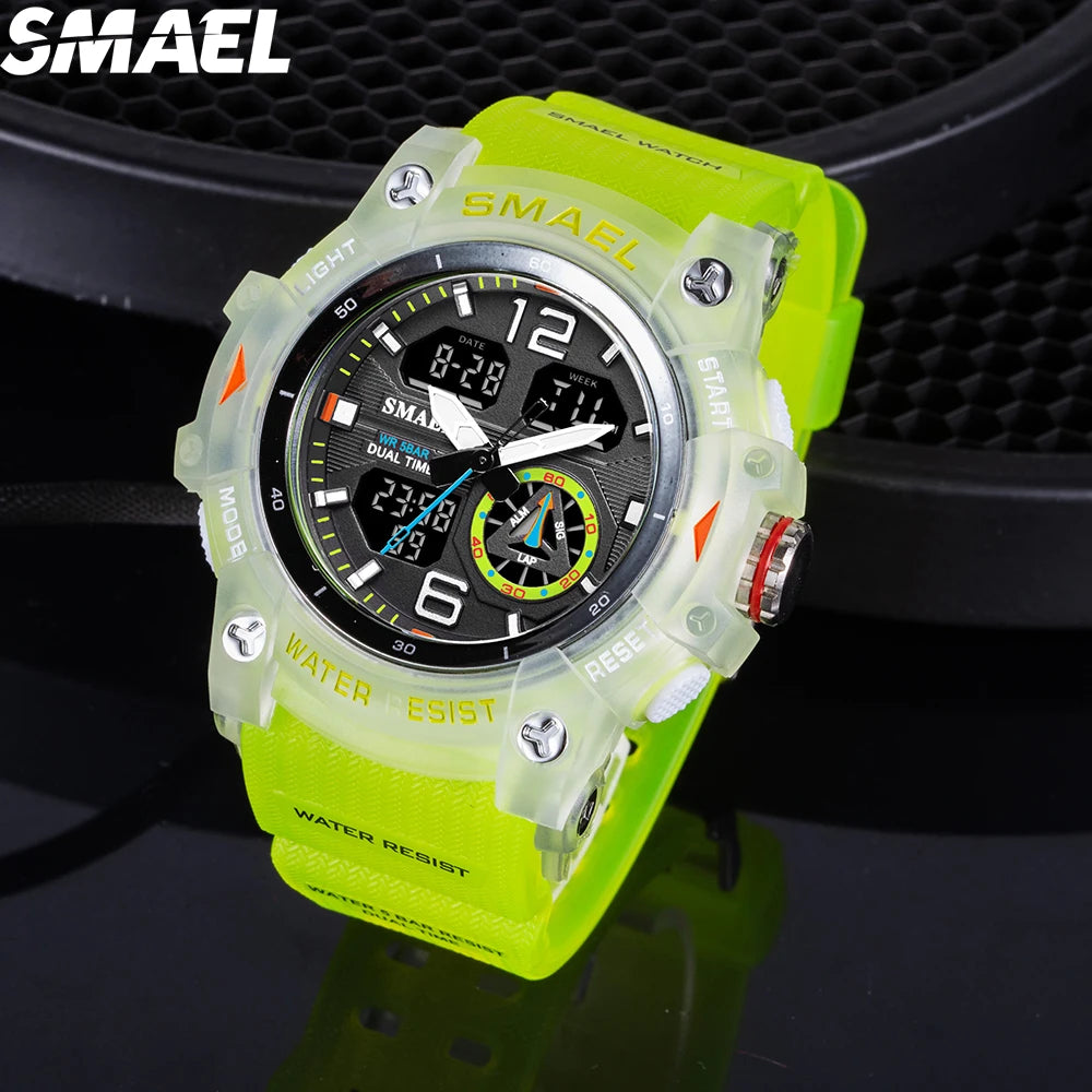 SMAEL 8007 Men's Analog Digital Dual Display Sport Watch - 50M Waterproof LED Backlight Alarm Stopwatch Chronograph Shockproof