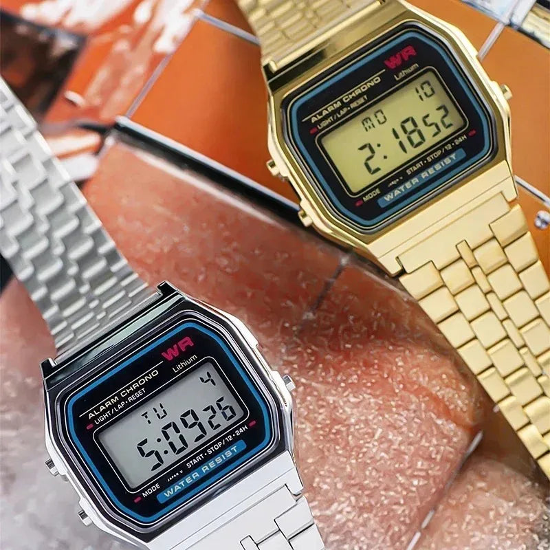 Luxury LED Digital Watches for Men Stainless Steel Gold Sliver Electronic Watch Fashion Business Mens Watch relogios masculino