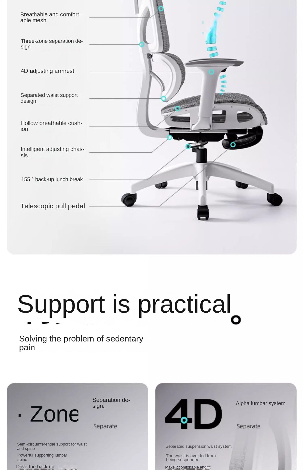 UVR Office Chair Ergonomic Design Armchair Recliner Chair Sedentary Comfort Breathable Mesh Staff Chair Game Athletics Chair