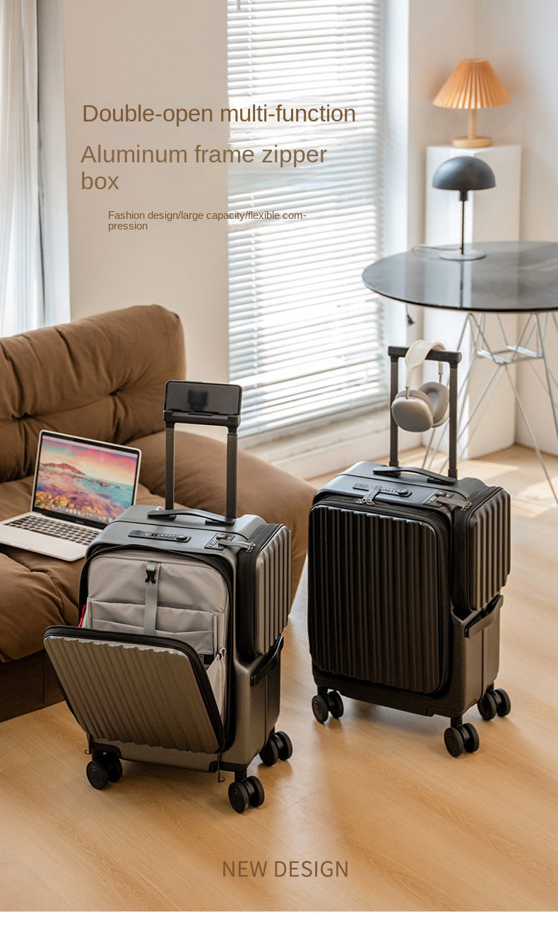 KLQDZMS Carry-on Suitcase Front Opening Laptop Boarding Case 20 Inch USB Charging Trolley Case Password Box Cabin Luggage